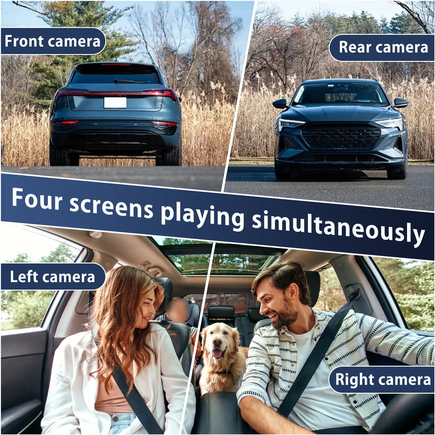 4 Channel Dash Cam for Car HD 1080P Video Recorder with Night Vision G-Sensor Loop Recording 3.16 Inch LCD Monitor 64GB Memory Card