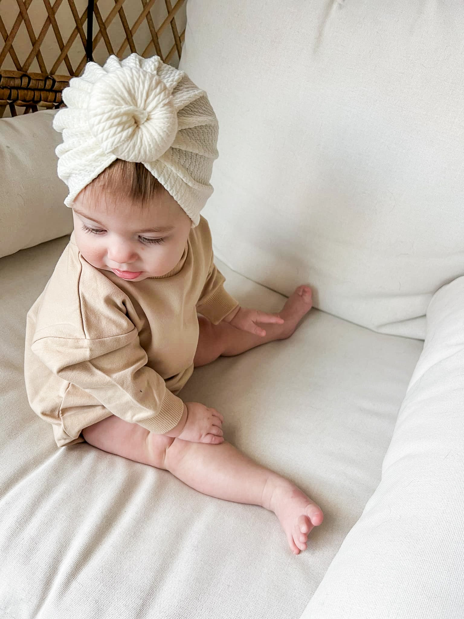 Organic Cotton Bubble Romper - Latte