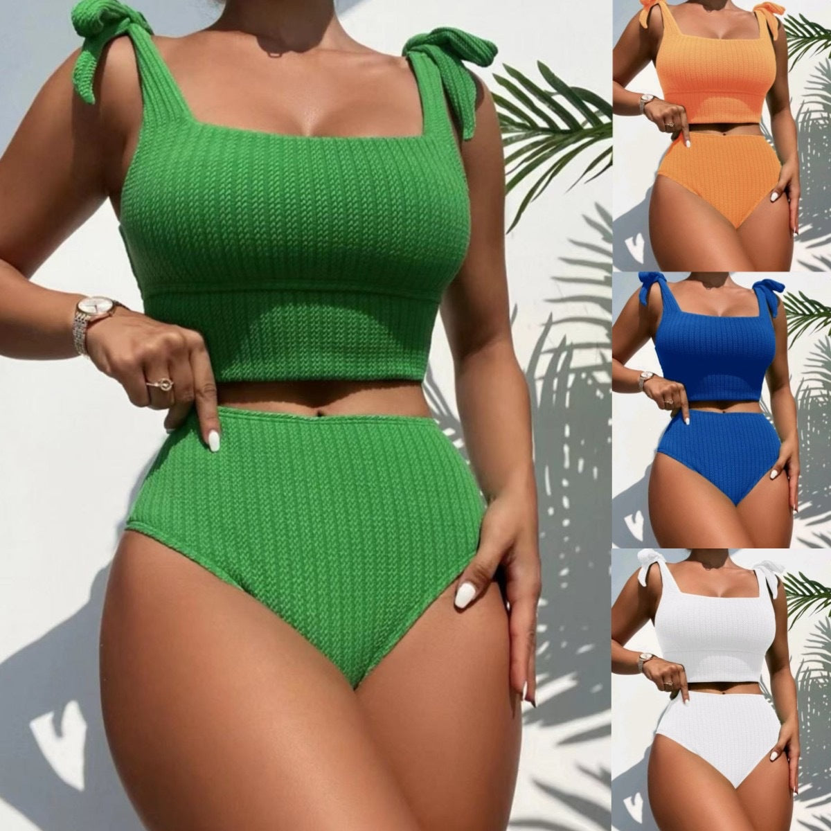 Split Swimsuit High Waist Conservative Solid Color