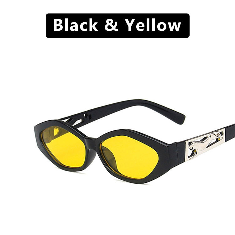 SO&EI Rétro Petites Montures Polygonales Œil de Chat Femme Lunettes de Soleil Marque Designer Mode Guépard Décoration Dames Lunettes de Soleil UV400