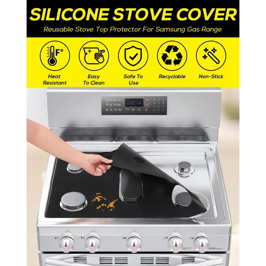 Gas Stove Silicone Burner Covers for Samsung Range Stove Guard Reusable Non-Stick Oven Liners Protectors Washable 24.4X16.3 Inch