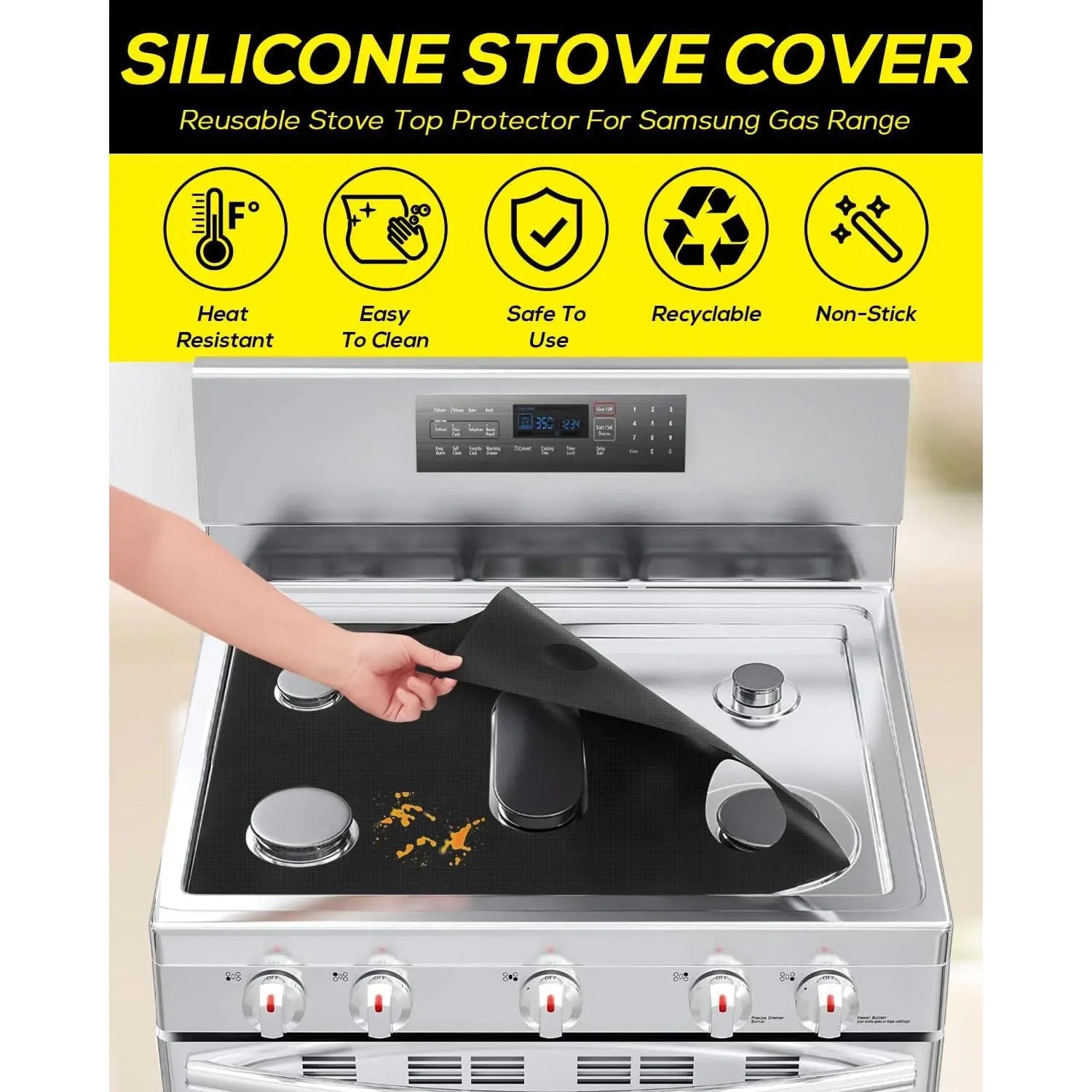 Gas Stove Silicone Burner Covers for Samsung Range Stove Guard Reusable Non-Stick Oven Liners Protectors Washable 24.4X16.3 Inch