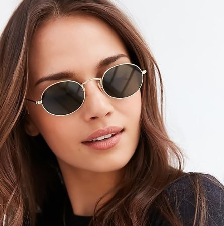 Women's Black Oval Metal-Frame Sunglasses