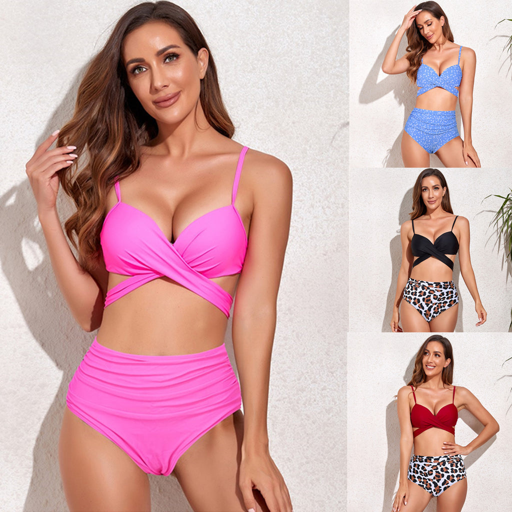 Cross Ladies Bikini Feminine Sexy High Waist Print Fashion