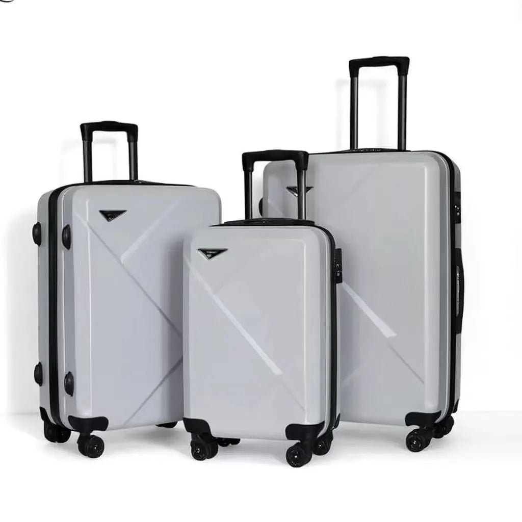 3Pcs Large-Capacity ABS+PC Hard Shell Luggage Set with Spinner Wheels & Security Locks 20"/24"/28" Suitcases Multi-Color Travel Bags for Family Travel White Mint Grey Skyblue Rose Golden