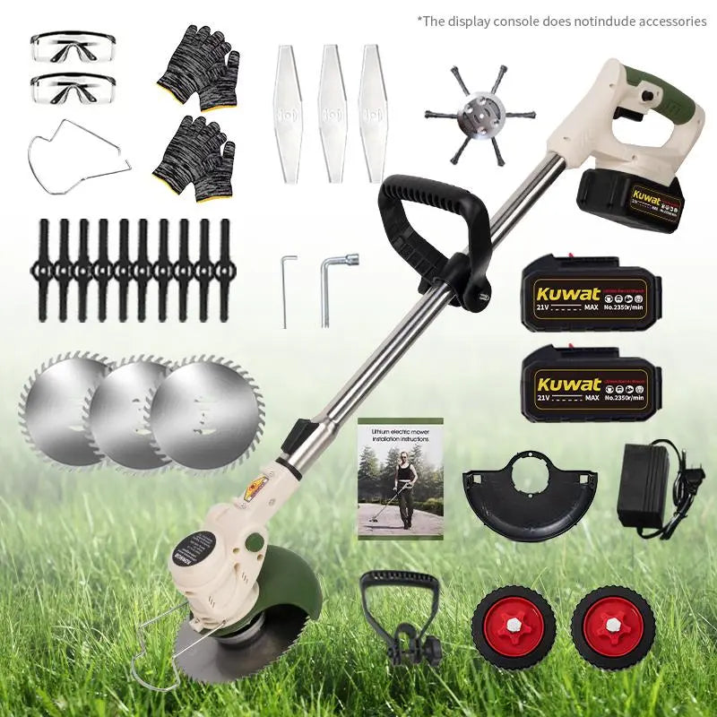 KONNOB Portable Home Cordless Electric Lawnmower, Garden Weeder/Wireless Mower Features 3 Blade Types and Two High-Capacity Lithium-Ion Batteries Powerful Performance for Lawns, Gardens, and Yards Tool Men'S Gift