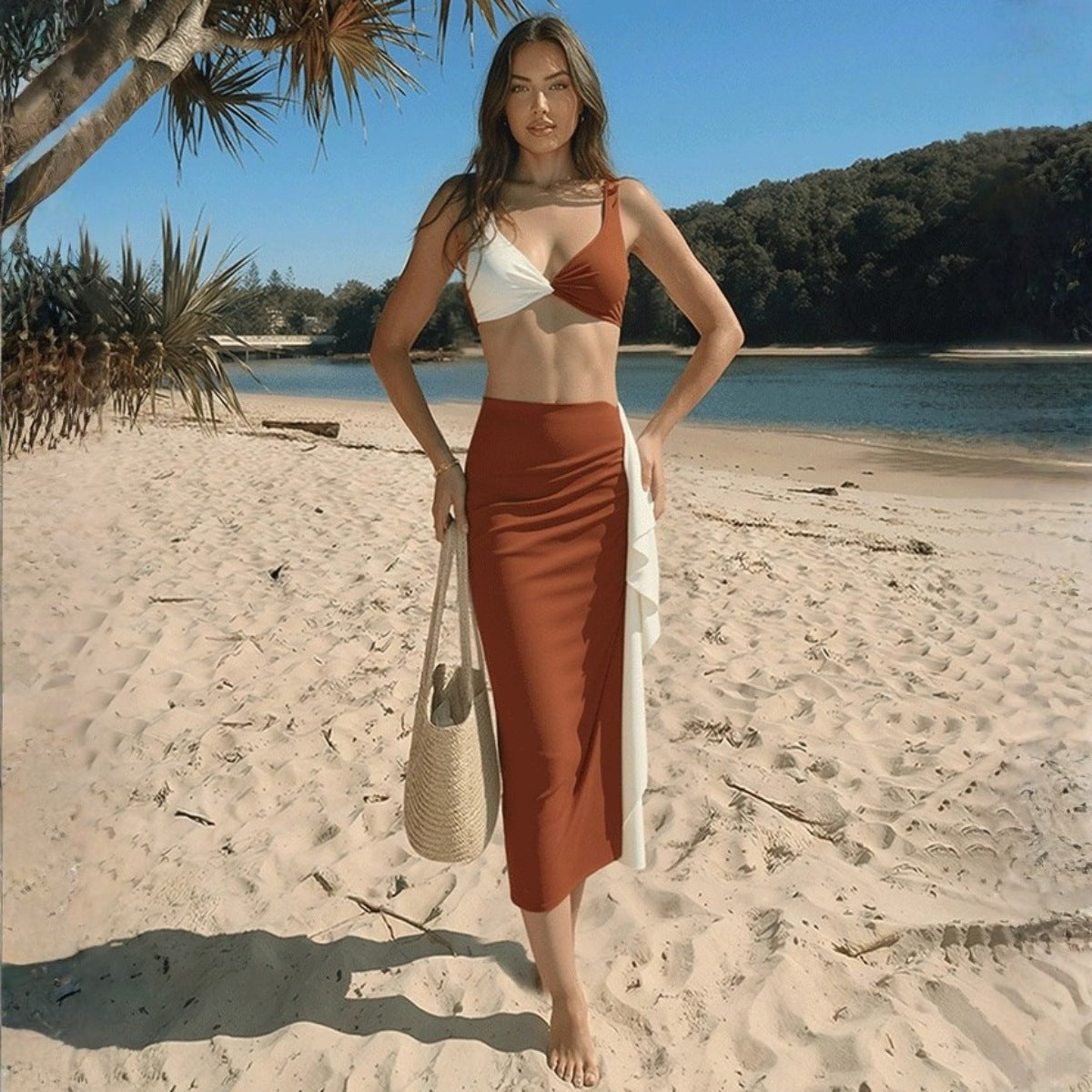 New Color-Block Simple High-End Split Swimsuit Set For Women