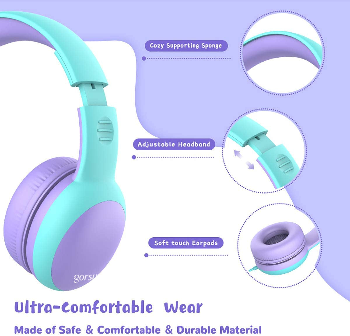 Kids Headphones with Limited Volume, Cat Ear Toddler Headphones, Wired Headphone over Ear for Boys and Girls,Stereo Sound Foldable 3.5Mm Headset for Children