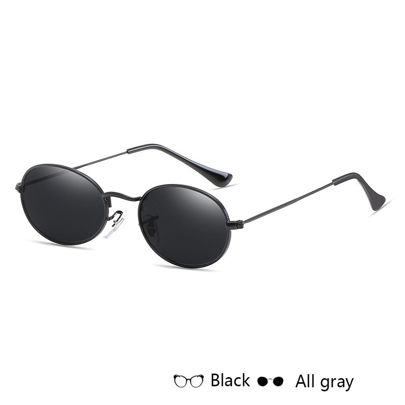 Women's Black Oval Metal-Frame Sunglasses