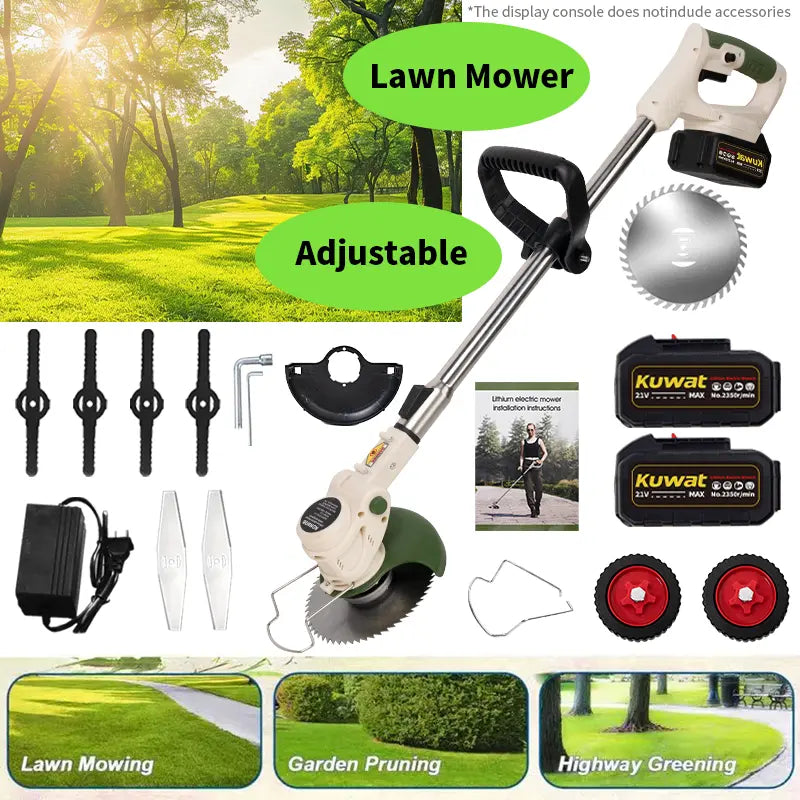 KONNOB Portable Home Cordless Electric Lawnmower, Garden Weeder/Wireless Mower Features 3 Blade Types and Two High-Capacity Lithium-Ion Batteries Powerful Performance for Lawns, Gardens, and Yards Tool Men'S Gift
