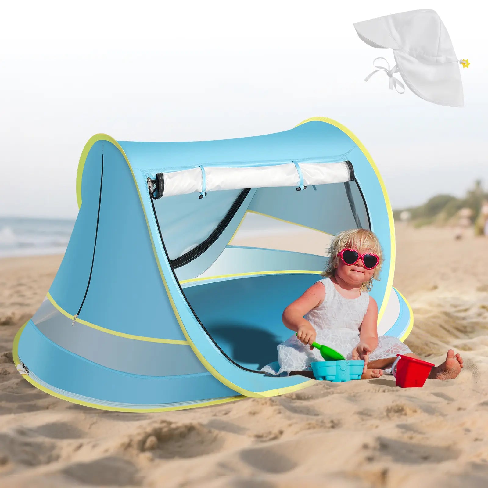 Sumbababy Summer Kids Outdoor Play Beach Tent with Sun Hat, Pop up Toddler Travel Tent , Infant Portable Playhouse, Outdoor Fun Adventure