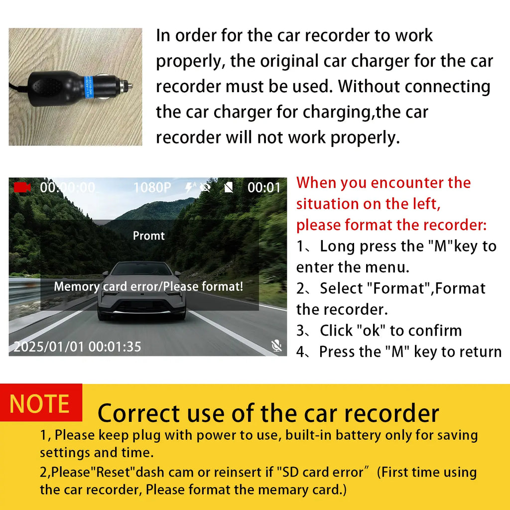 4 Channel Dash Cam for Car HD 1080P Video Recorder with Night Vision G-Sensor Loop Recording 3.16 Inch LCD Monitor 64GB Memory Card