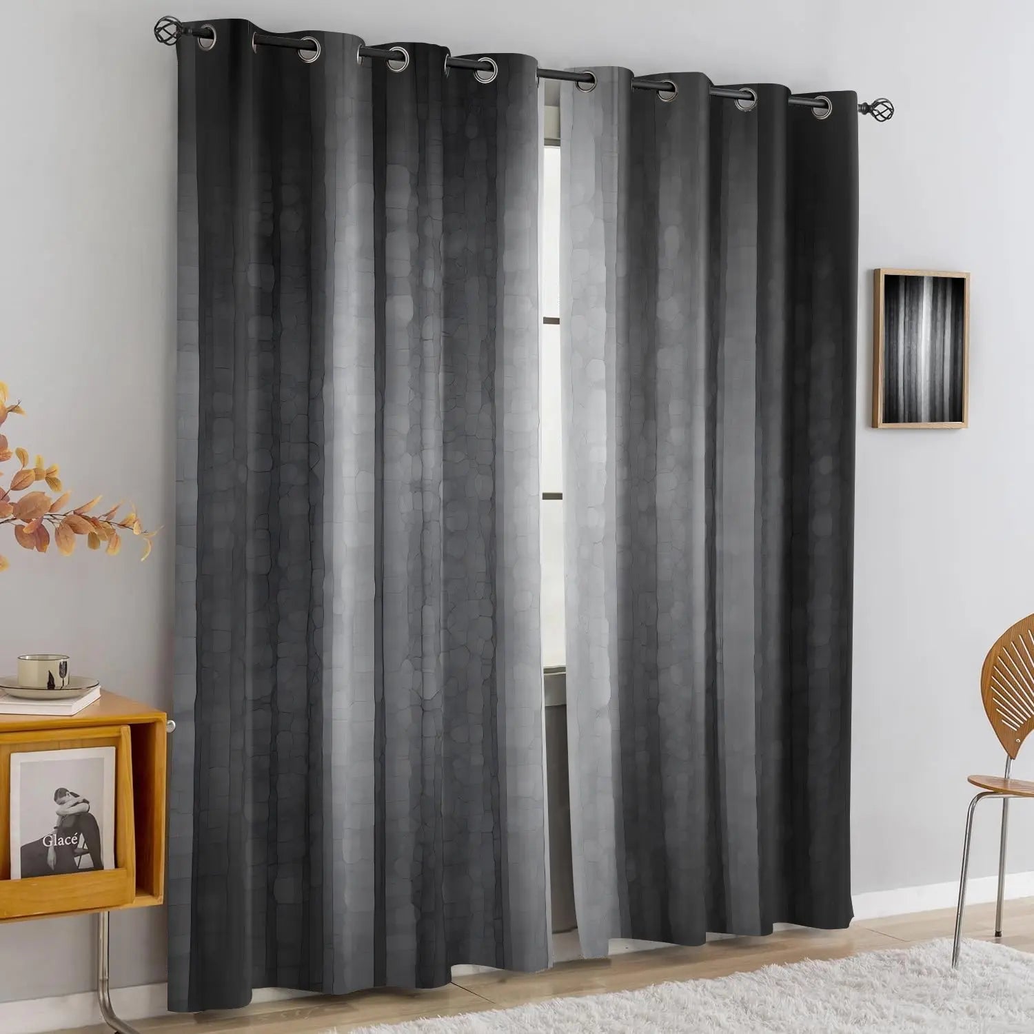 2 Piece Gradient High-End Bedroom Half Light Blocking Curtains, Semi Transparent Polyester Material, Year-Round Window Decor
