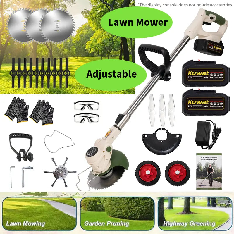KONNOB Portable Home Cordless Electric Lawnmower, Garden Weeder/Wireless Mower Features 3 Blade Types and Two High-Capacity Lithium-Ion Batteries Powerful Performance for Lawns, Gardens, and Yards Tool Men'S Gift