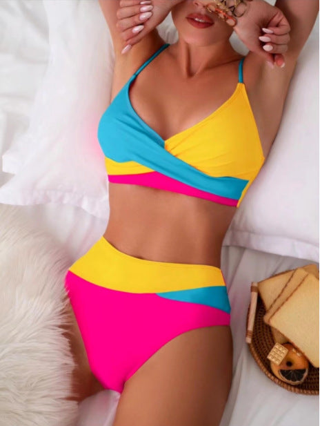 Color-Block Split Bikini Swimsuit