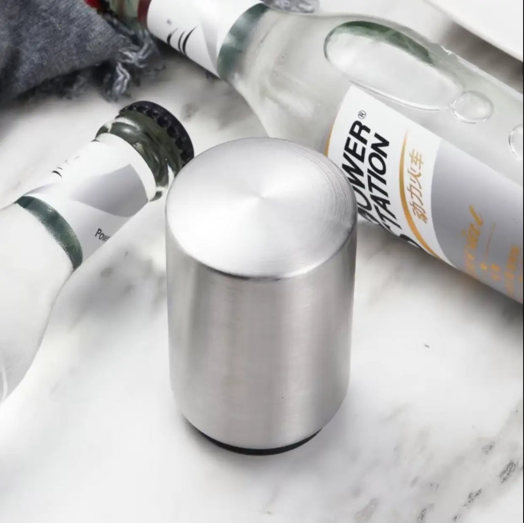 Premium Beer Bottle Opener (Silver),Magnetic Automatic Stainless Steel Pushdown Opener, No Capcan Escape, Quickopen Cap for Kitchen Home Barrestaurant Household Utensils