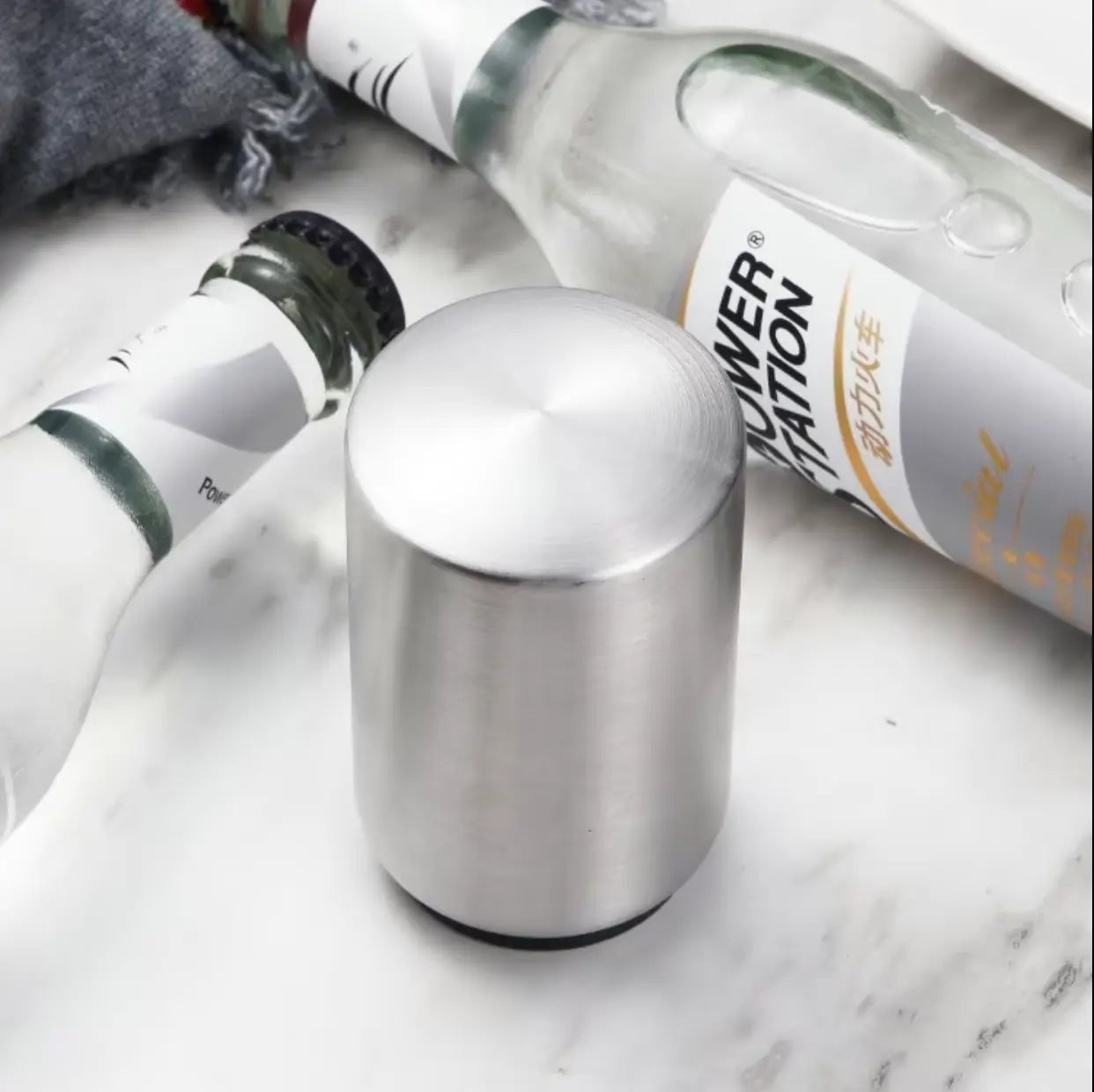 Premium Beer Bottle Opener (Silver),Magnetic Automatic Stainless Steel Pushdown Opener, No Capcan Escape, Quickopen Cap for Kitchen Home Barrestaurant Household Utensils