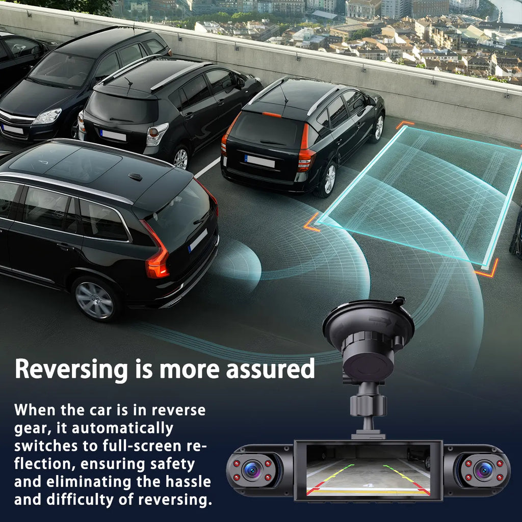 4 Channel Dash Cam for Car HD 1080P Video Recorder with Night Vision G-Sensor Loop Recording 3.16 Inch LCD Monitor 64GB Memory Card