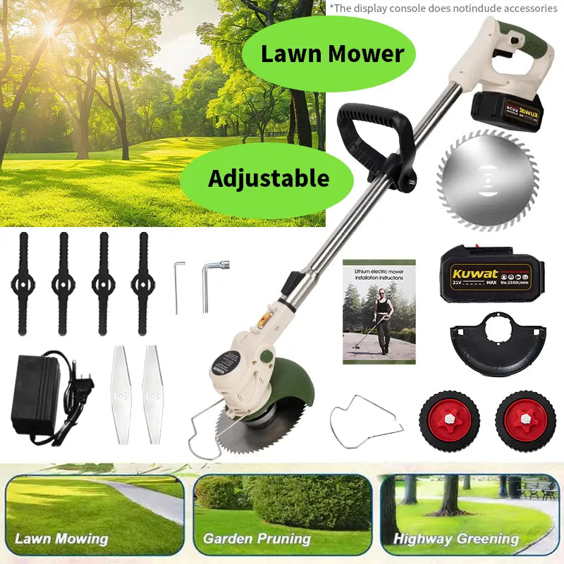 KONNOB Portable Home Cordless Electric Lawnmower, Garden Weeder/Wireless Mower Features 3 Blade Types and Two High-Capacity Lithium-Ion Batteries Powerful Performance for Lawns, Gardens, and Yards Tool Men'S Gift