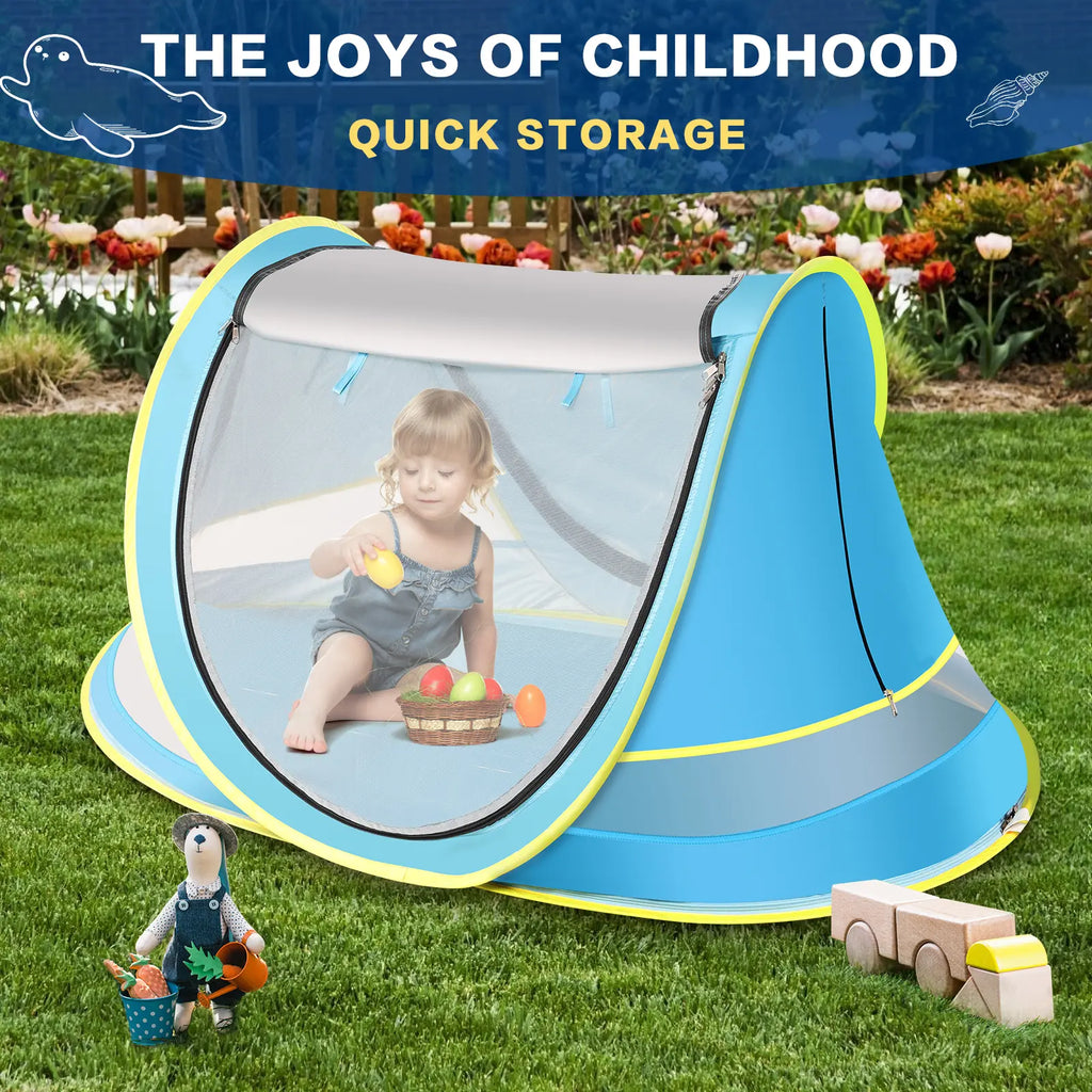 Sumbababy Summer Kids Outdoor Play Beach Tent with Sun Hat, Pop up Toddler Travel Tent , Infant Portable Playhouse, Outdoor Fun Adventure
