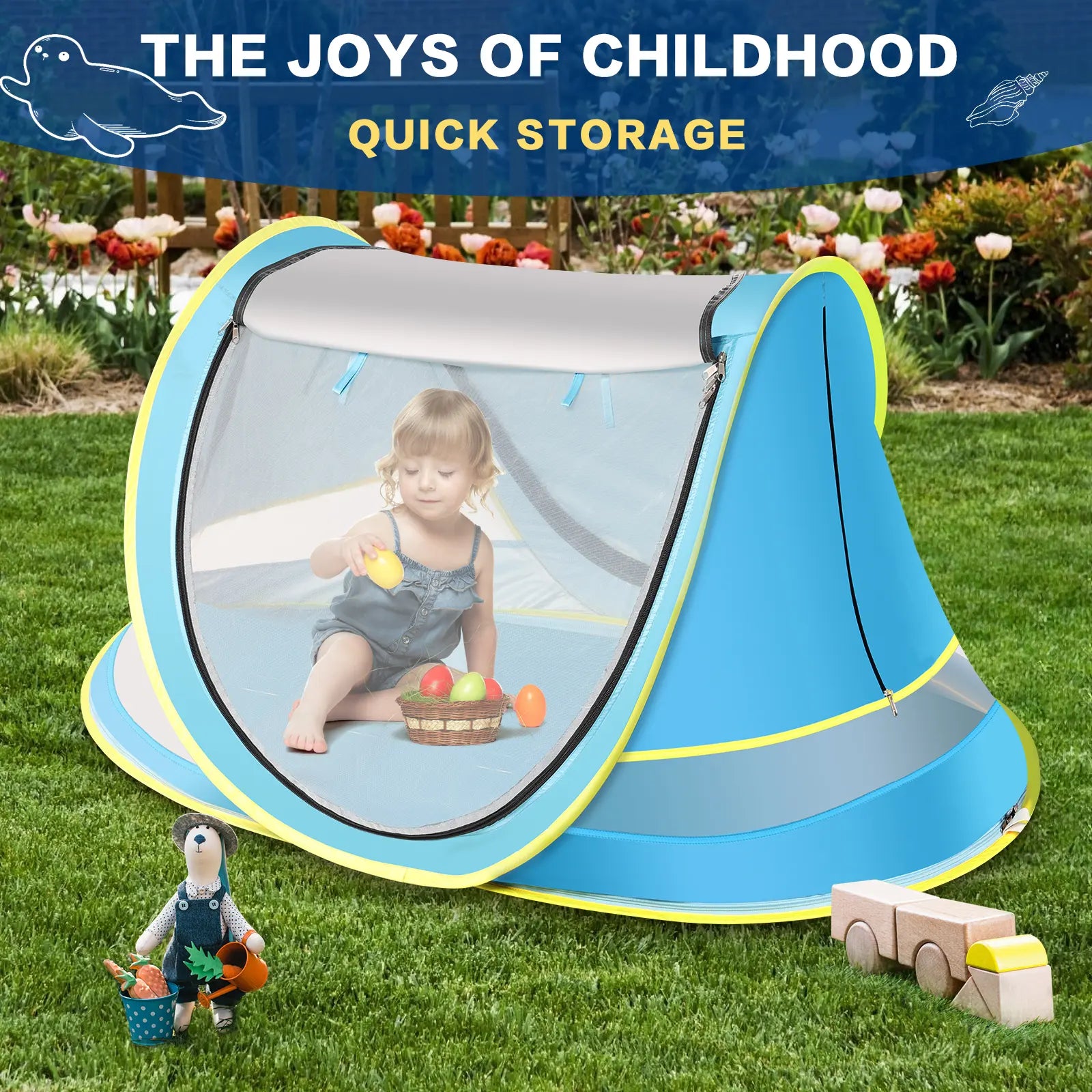 Sumbababy Summer Kids Outdoor Play Beach Tent with Sun Hat, Pop up Toddler Travel Tent , Infant Portable Playhouse, Outdoor Fun Adventure