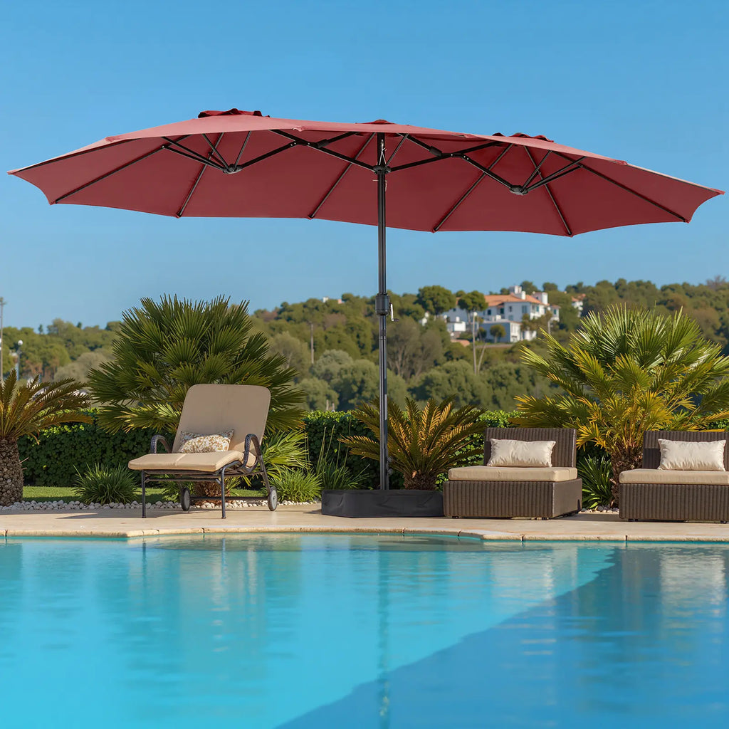 15Ft Large Patio Umbrella with Base Included, Rectangle Table Umbrella Outdoor Patio, outside Umbrellas for Deck, Market, Backyard