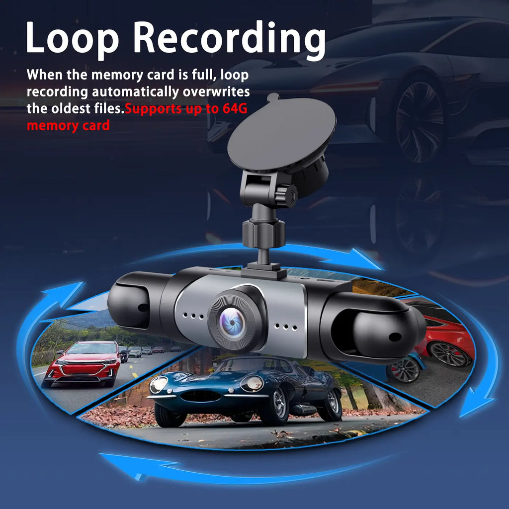 4 Channel Dash Cam for Car HD 1080P Video Recorder with Night Vision G-Sensor Loop Recording 3.16 Inch LCD Monitor 64GB Memory Card