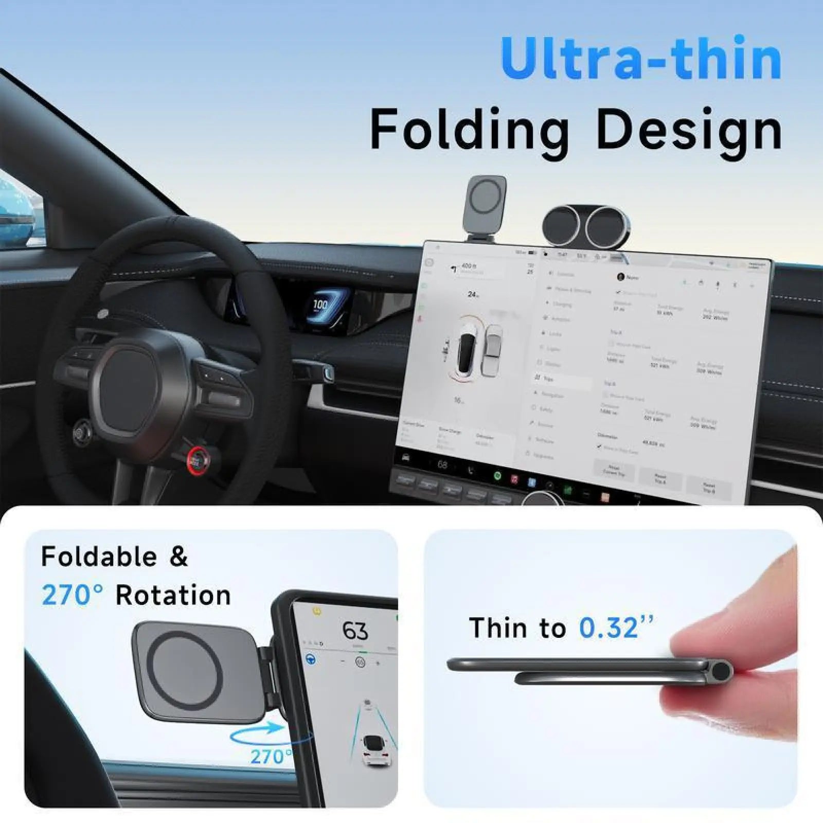 New Model Car Phone Holder: Foldable Magnetic Anti-Shake Navigation Stand, Universal Automotive Mount for Tesla & All Vehicles, Must-Have Driving Accessory with Strong Grip.
