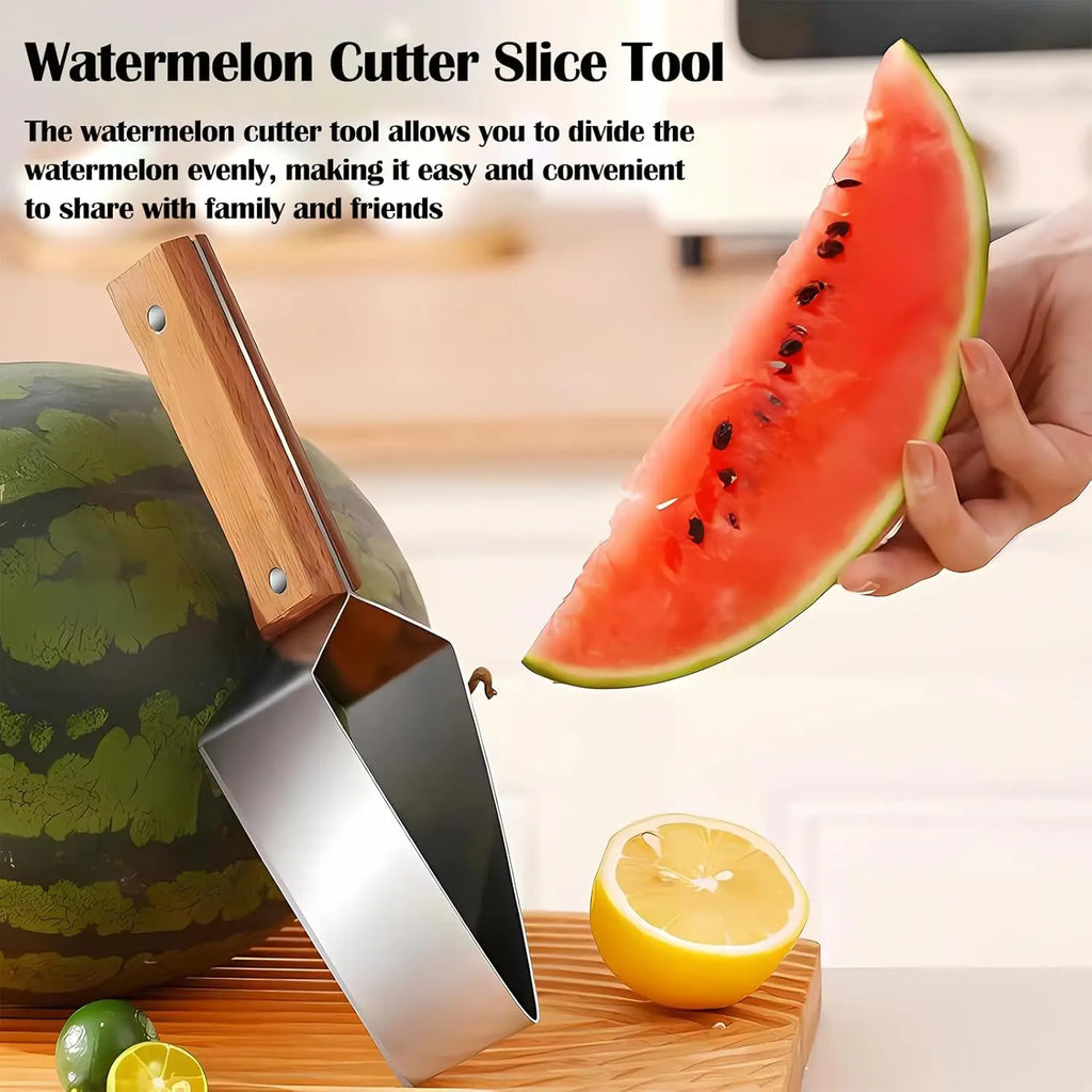 1/2 PCS Triangle Watermelon Cutter, Stainless Steel with Wooden Handle - Melon Slicer, Fruit Cutter for Kitchen Gadgets