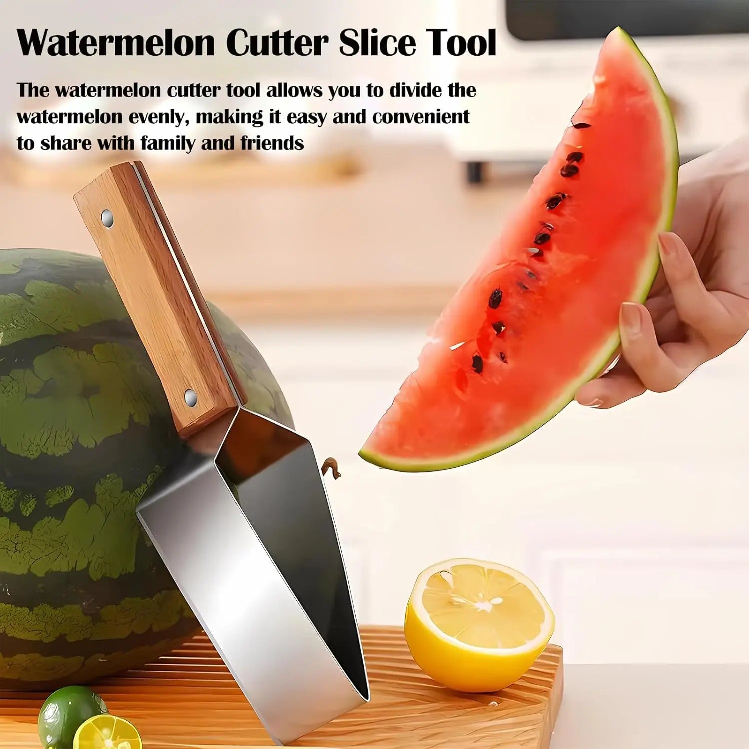 1/2 PCS Triangle Watermelon Cutter, Stainless Steel with Wooden Handle - Melon Slicer, Fruit Cutter for Kitchen Gadgets