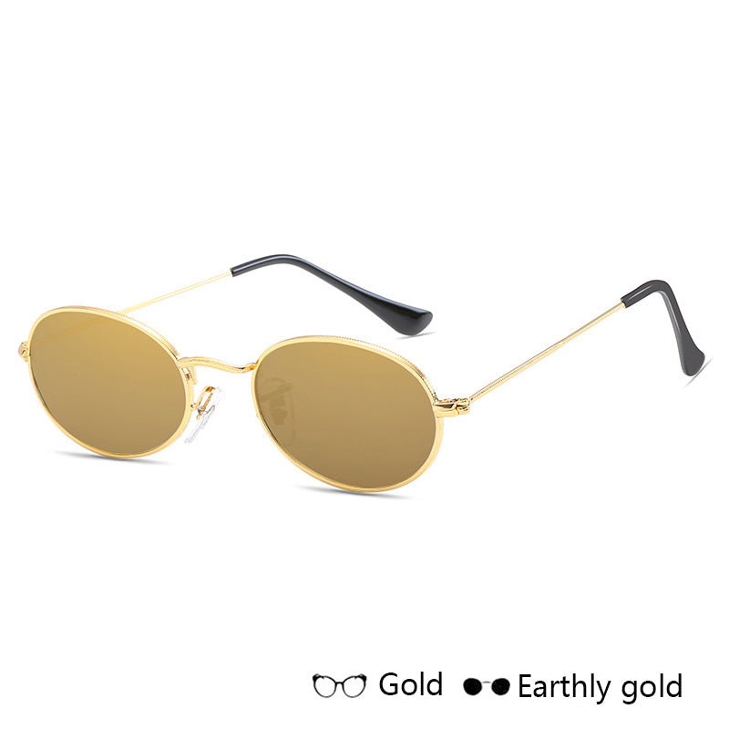 Women's Black Oval Metal-Frame Sunglasses
