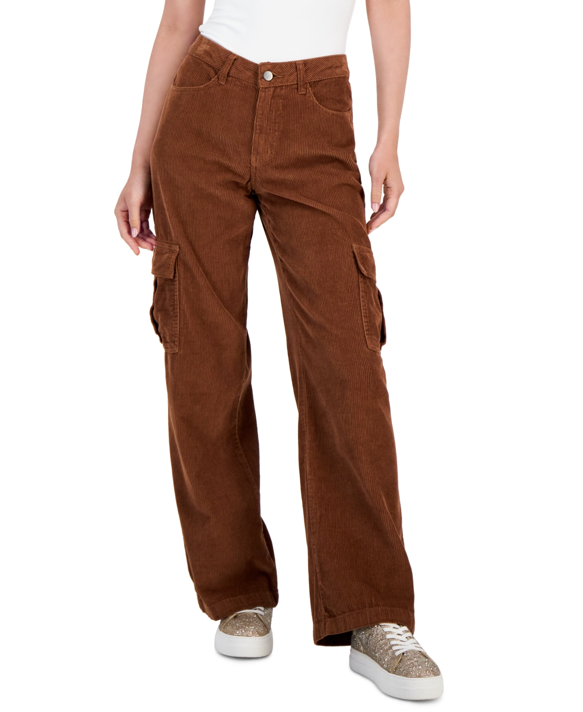tinceltown Size 1 Cotton Corduroy Low-Rise Cargo Jeans - Pecan