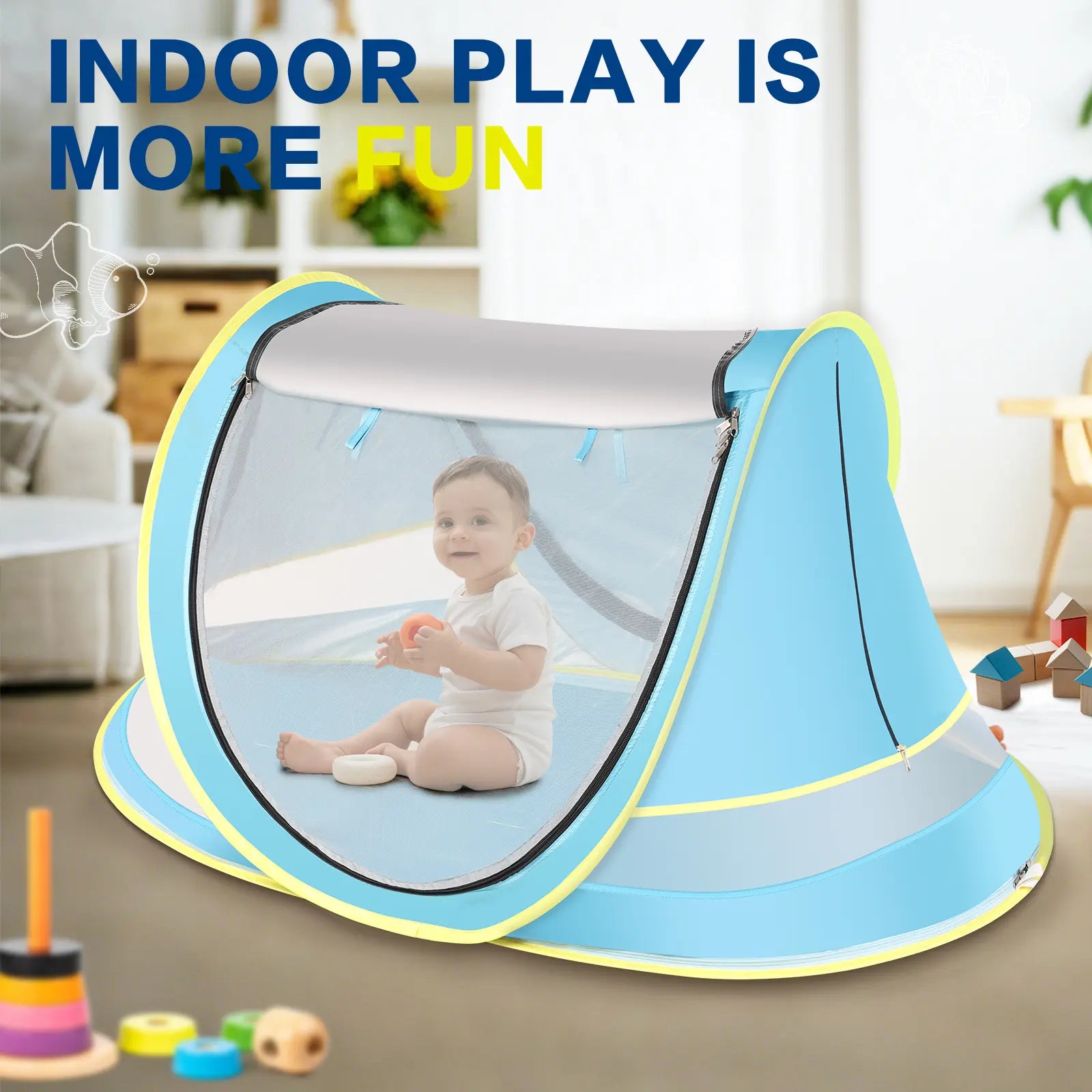 Sumbababy Summer Kids Outdoor Play Beach Tent with Sun Hat, Pop up Toddler Travel Tent , Infant Portable Playhouse, Outdoor Fun Adventure