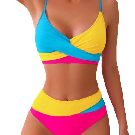 Color-Block Split Bikini Swimsuit