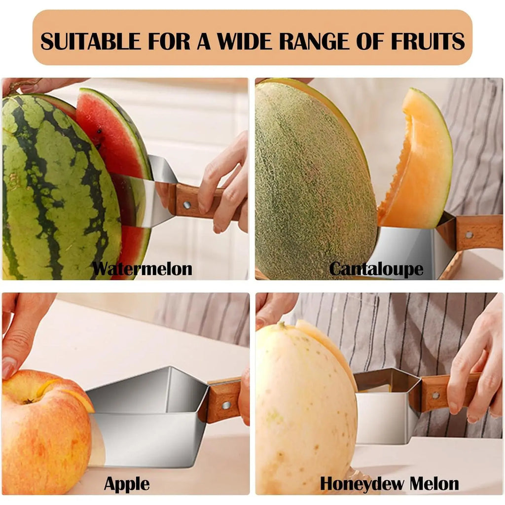 1/2 PCS Triangle Watermelon Cutter, Stainless Steel with Wooden Handle - Melon Slicer, Fruit Cutter for Kitchen Gadgets