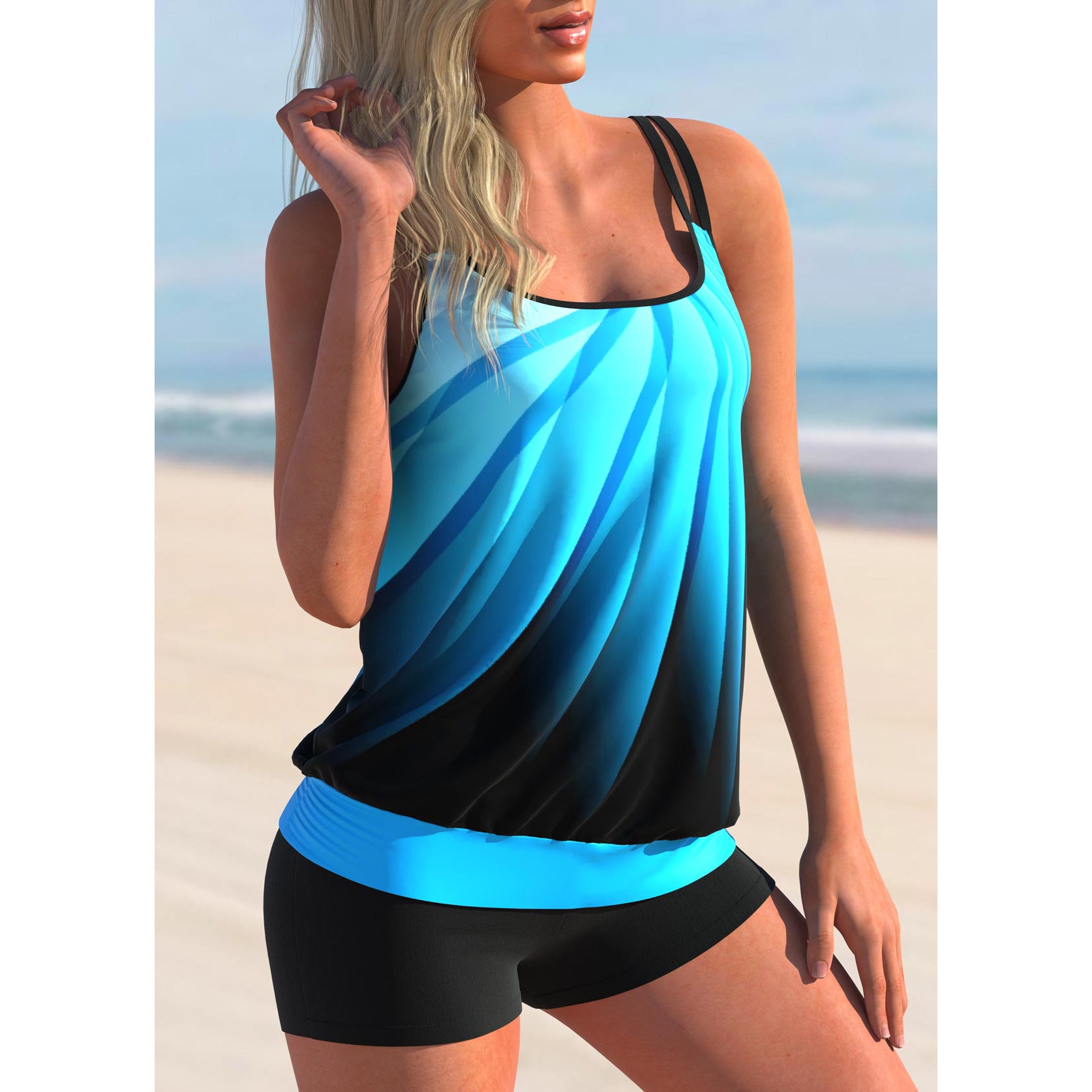 European And American Plus Size Foreign Trade Printed Swimsuit Strap Beach Shorts