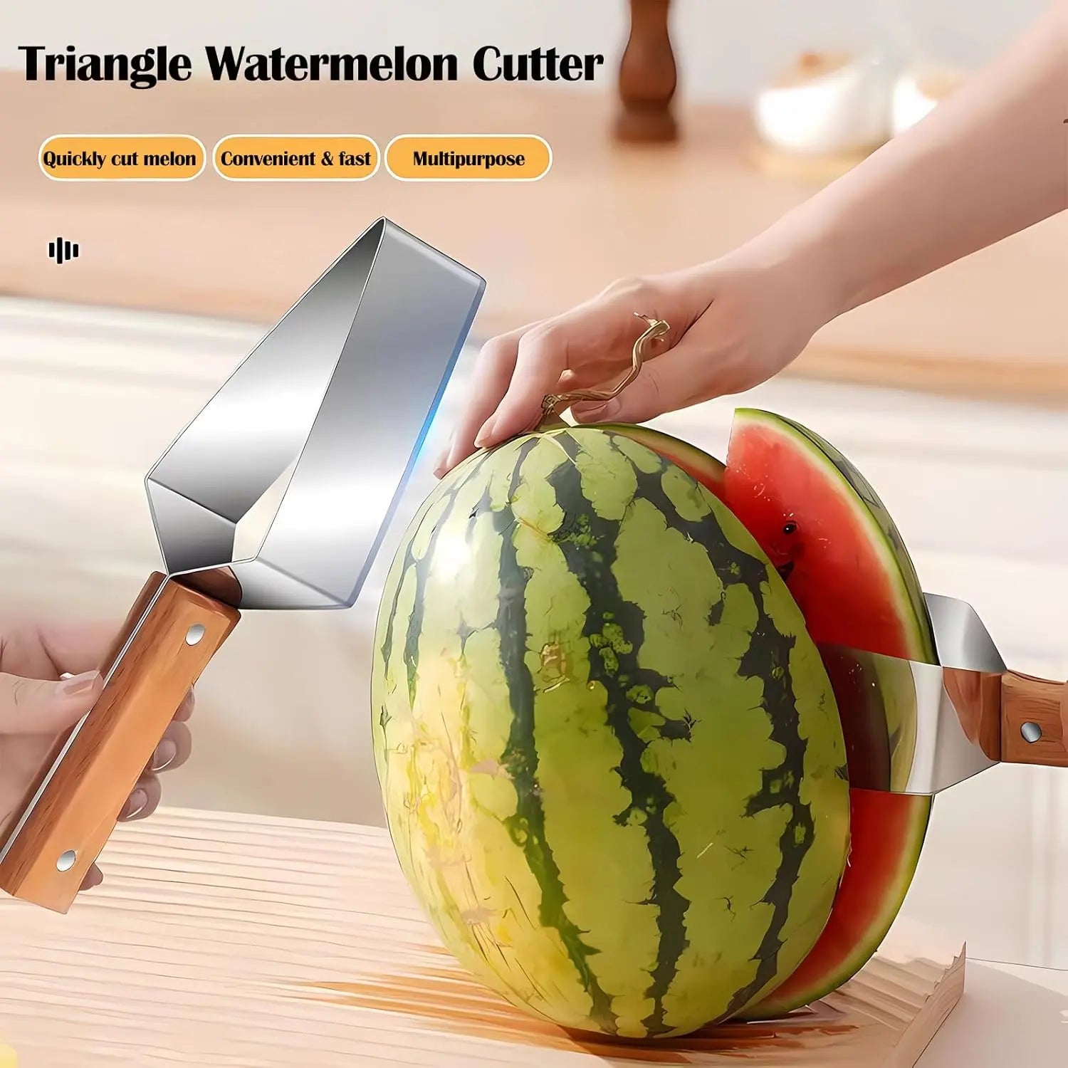 1/2 PCS Triangle Watermelon Cutter, Stainless Steel with Wooden Handle - Melon Slicer, Fruit Cutter for Kitchen Gadgets