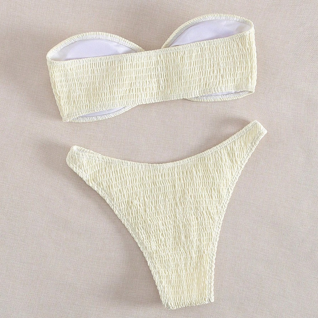 Womens Solid Color Two Piece Ruched Bikini Swimsuit Bikini