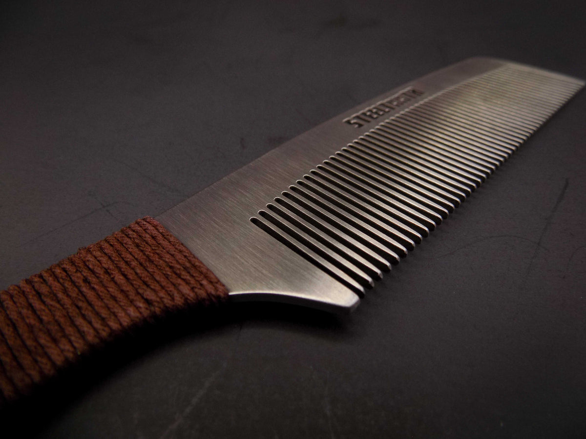 Hemp Cordage Handle Steeltooth Comb - Earth Tones