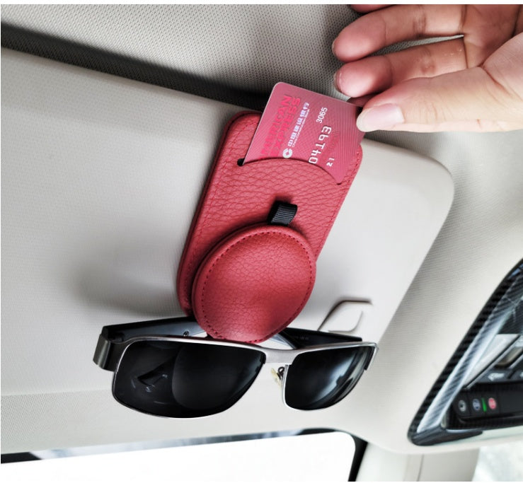 Real Cowhide Glasses Clip Multi-function Vehicle Sunglasses Box Bracket Sun Visor Card Storage