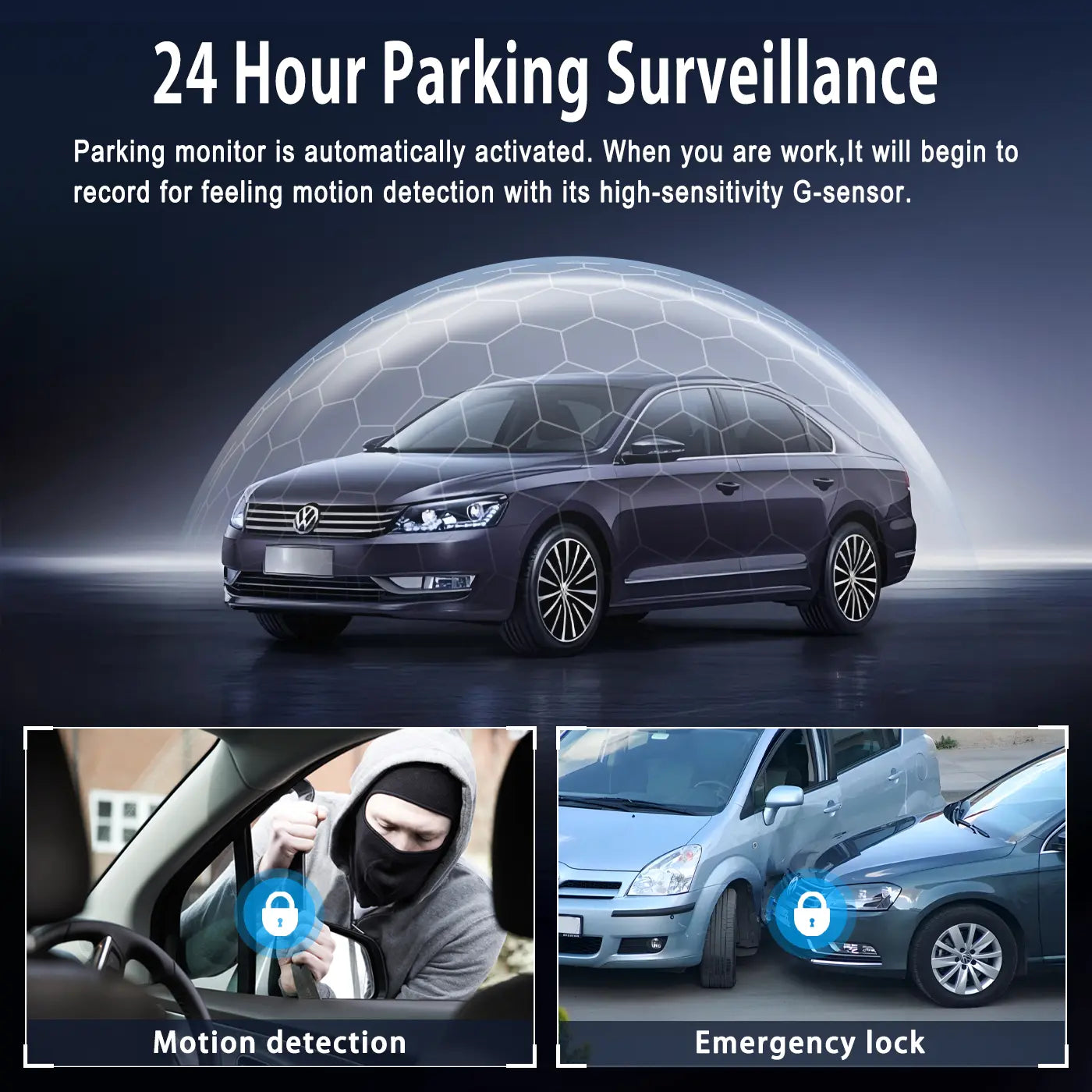 4 Channel Dash Cam for Car HD 1080P Video Recorder with Night Vision G-Sensor Loop Recording 3.16 Inch LCD Monitor 64GB Memory Card