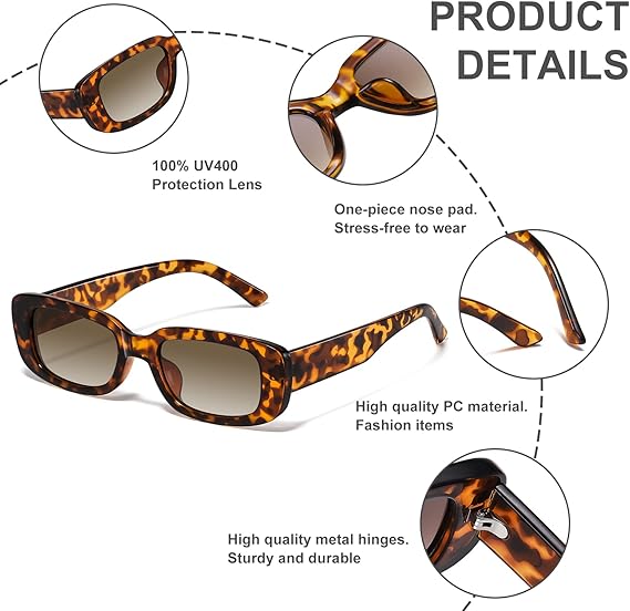 Rectangle Sunglasses For Women Men Trendy Y2k Retro 90s Sun Glasses UV Protection Cool Square Frame