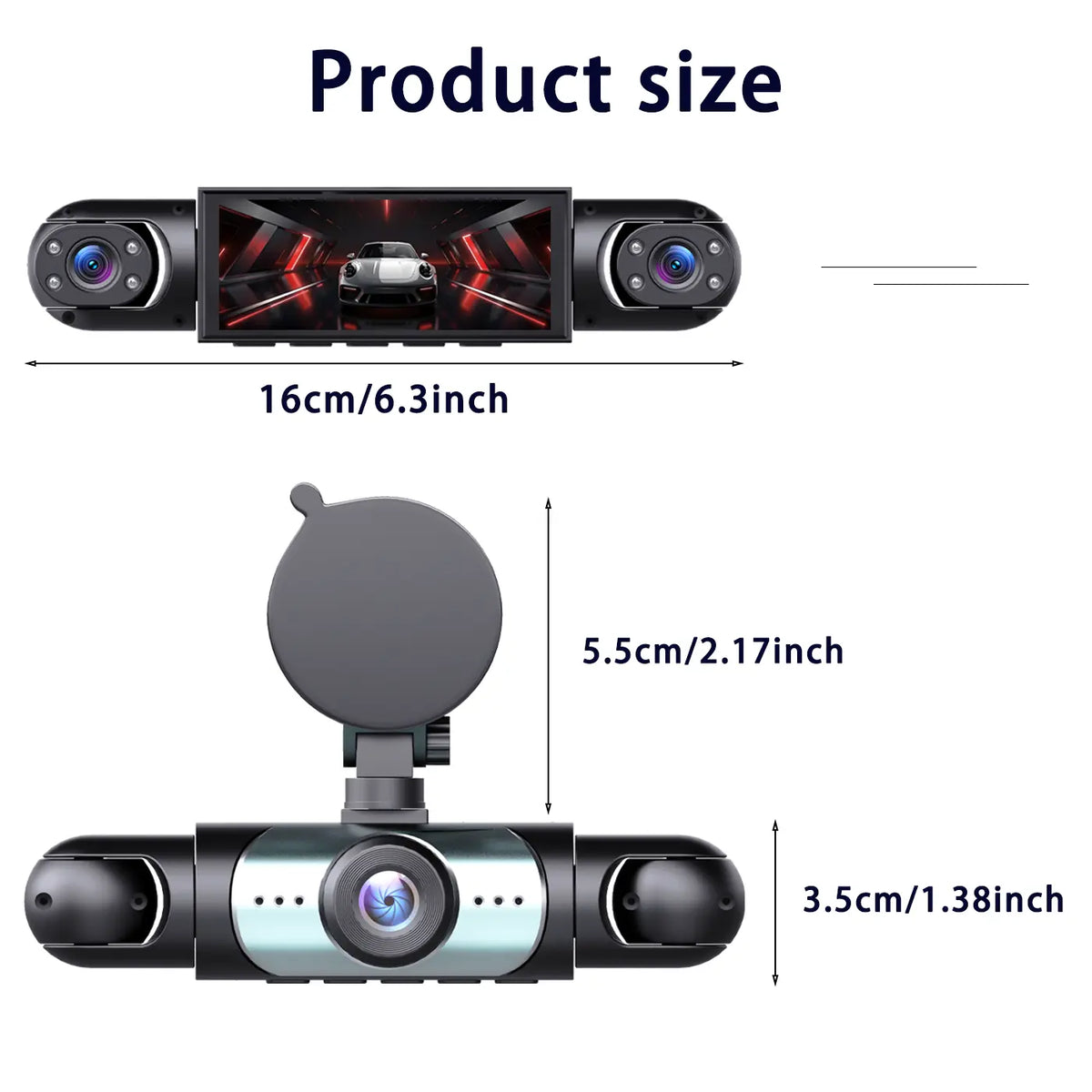 4 Channel Dash Cam for Car HD 1080P Video Recorder with Night Vision G-Sensor Loop Recording 3.16 Inch LCD Monitor 64GB Memory Card