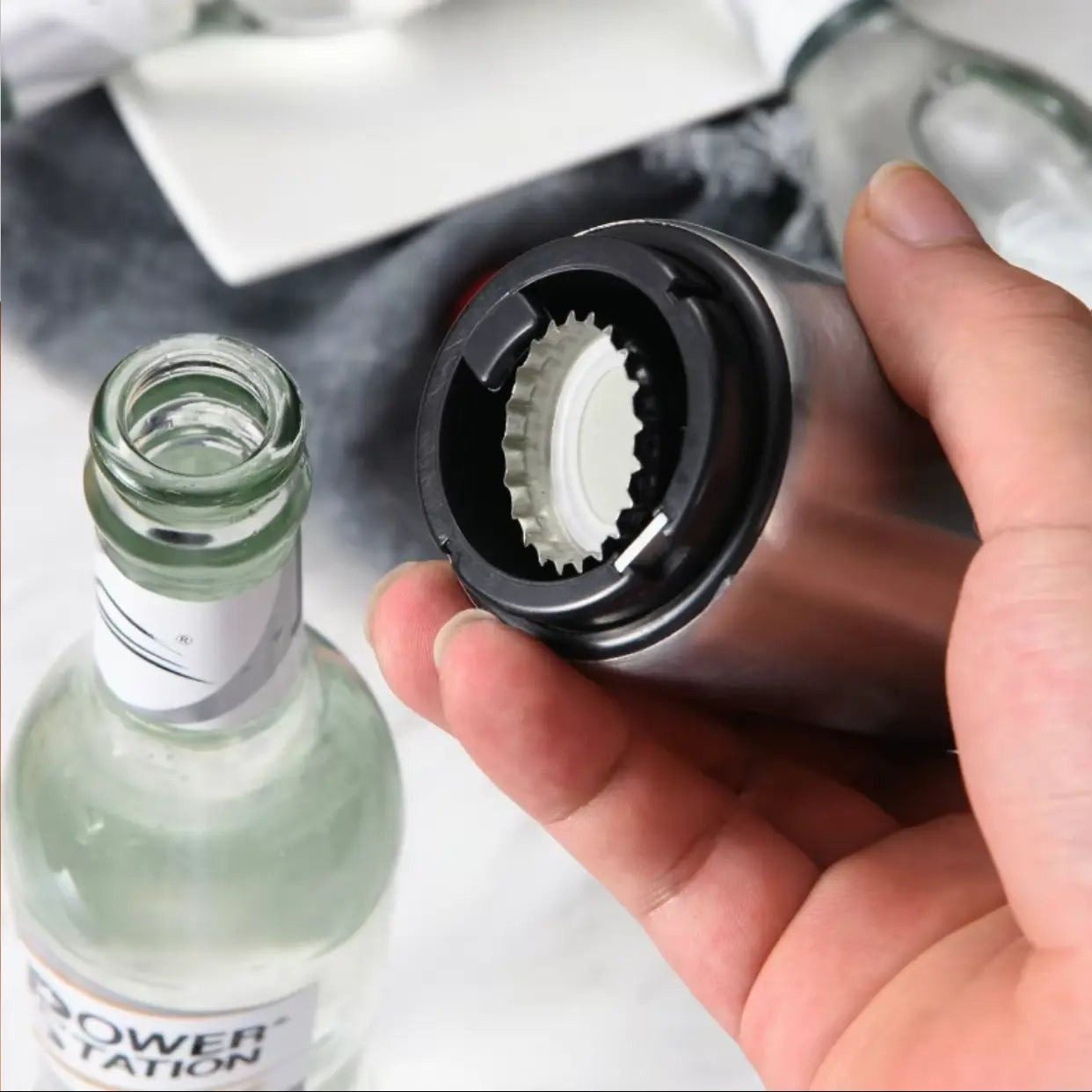 Premium Beer Bottle Opener (Silver),Magnetic Automatic Stainless Steel Pushdown Opener, No Capcan Escape, Quickopen Cap for Kitchen Home Barrestaurant Household Utensils