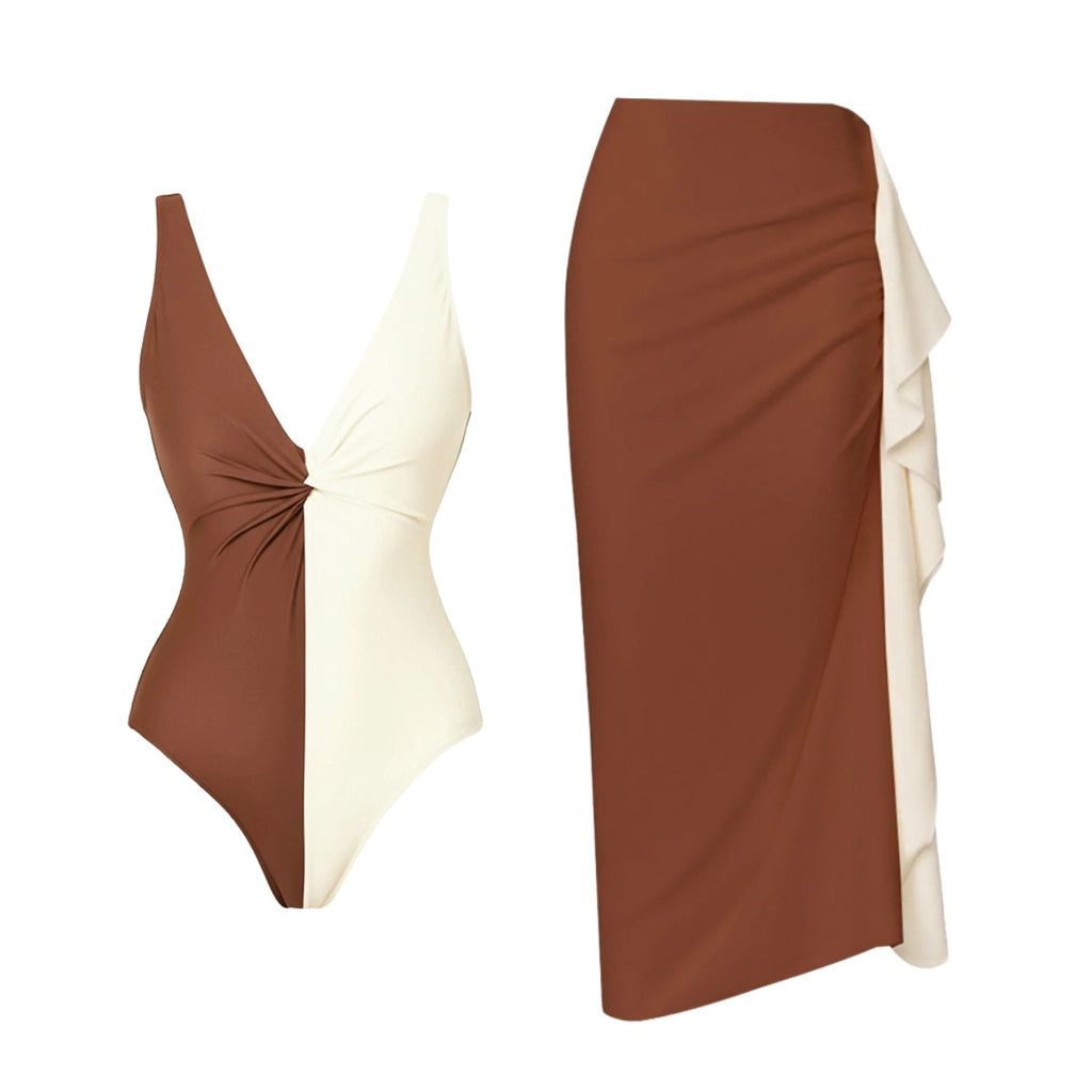 New Color-Block Simple High-End Split Swimsuit Set For Women