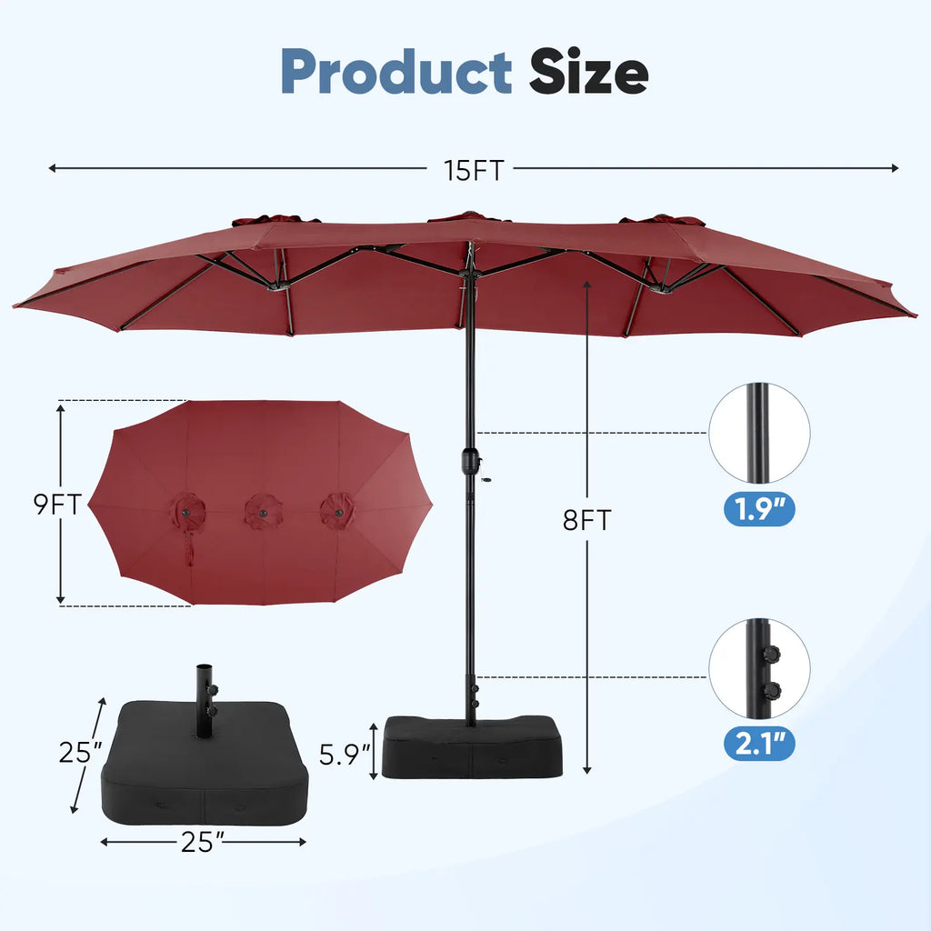 15Ft Large Patio Umbrella with Base Included, Rectangle Table Umbrella Outdoor Patio, outside Umbrellas for Deck, Market, Backyard