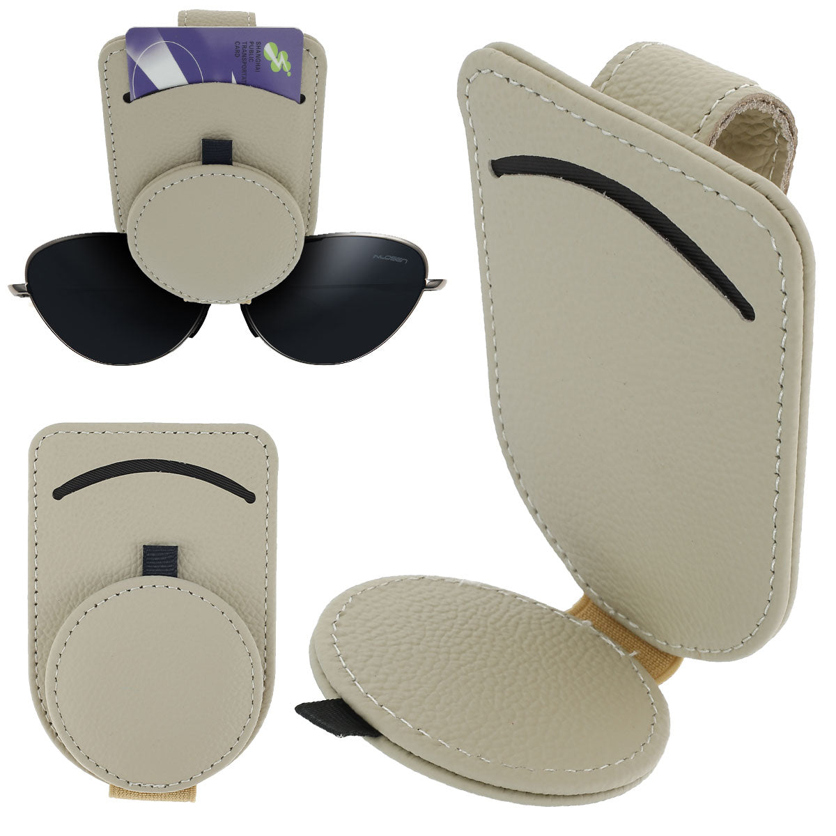 Real Cowhide Glasses Clip Multi-function Vehicle Sunglasses Box Bracket Sun Visor Card Storage