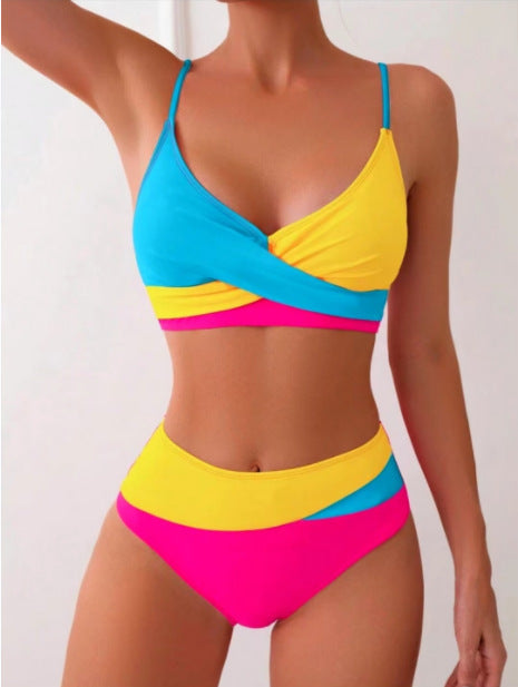 Color-Block Split Bikini Swimsuit