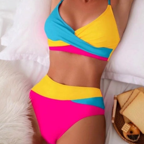 Color-Block Split Bikini Swimsuit