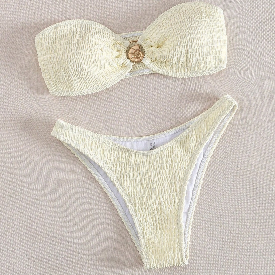 Womens Solid Color Two Piece Ruched Bikini Swimsuit Bikini